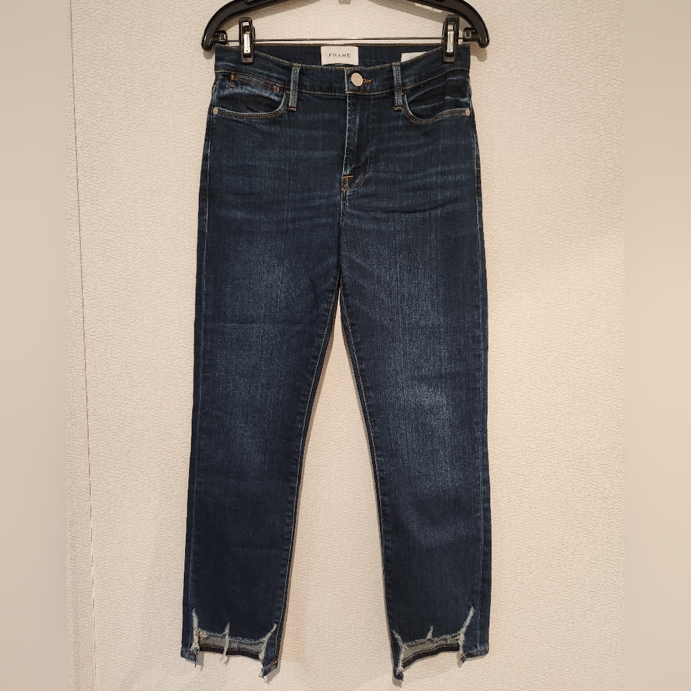 FRAME Le High Straight Jeans Raw Edge Hem Size 27